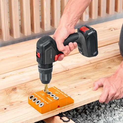 Miniatura 7 de BLEKOO - Plantilla de guía de taladro angular naranja con 4 brocas para kit de tornillos de retraso de barandilla de cable y postes de madera