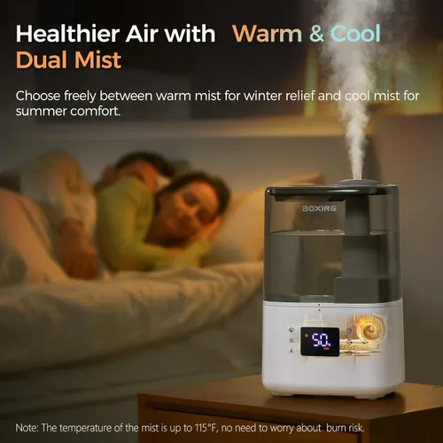 Miniatura 2 de BOXING - Humidificadores de niebla cálida y fría de 6L para dormitorio, humidificador de aire para habitación grande con control remoto, modo