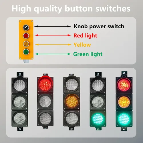 Miniatura 6 de Juego de luces de tráfico/parada/marcha de 100mm (4 pulgadas) AC85-265V, carcasa de PC impermeable IP65 (controlador de 103 botones)