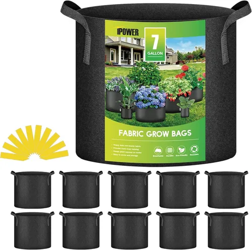 Miniatura 6 de iPower Paquete de 24 bolsas de cultivo de aireación gruesa de 7 galones, macetas de tela no tejida con asas de correa, contenedor para jardinería