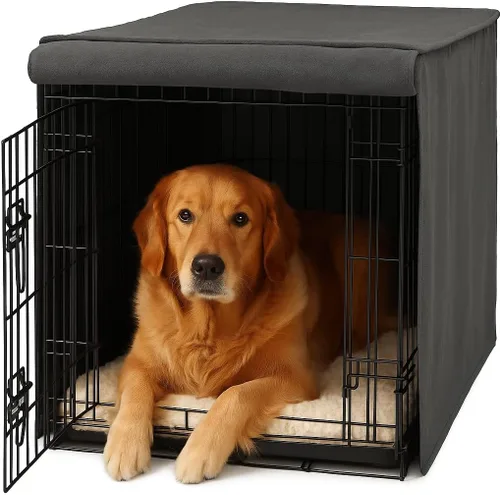 Miniatura 11 de Friends Forever Funda de metal para jaula de perro de 48 pulgadas con cortina protectora de bloqueo de luz, cubierta de jaula para perros