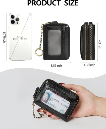 Miniatura 3 de TFKGS Tarjetero de crédito para mujer, cartera RFID de cuero para mujer con bloqueo de cremallera, llavero para tarjetas de acordeón, regalos