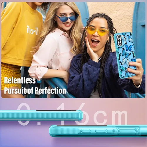 Miniatura 5 de Toycamp Funda para Samsung Galaxy S22, diseño de mariposa azul para mujeres, niñas, adolescentes, bonita funda femenina con soporte de anillo
