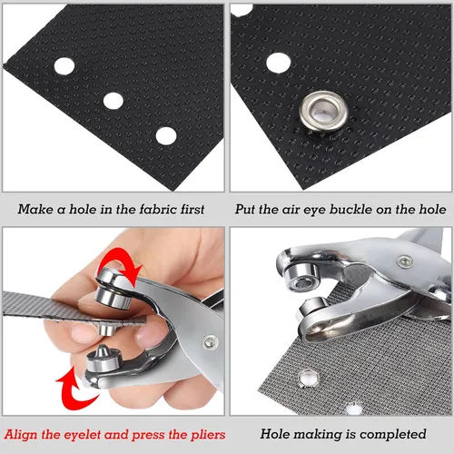Miniatura 2 de Juego de alicates y perforador para ojales de 1/4 de pulgada, kit de alicates perforadores con 300 ojales metálicos, kit de herramientas con ojales