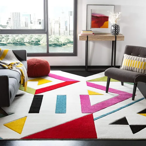 Miniatura 7 de SAFAVIEH Hollywood Collection - Alfombra de pasillo, 2 pies 3 pulgadas x 6 pies, color marfil y rosa, diseño moderno de mediados de siglo,