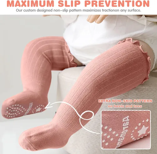 Miniatura 2 de Aaronano Calcetines hasta la rodilla para bebé niña, calcetines antideslizantes para niños pequeños, tubo con volantes, uniforme para recién