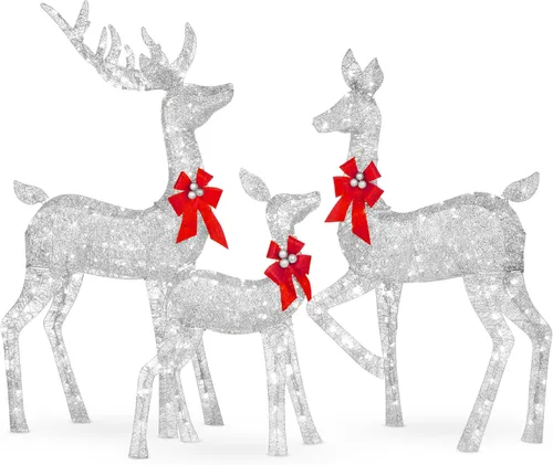 Miniatura 13 de Best Choice Products Juego familiar de ciervos de Navidad grandes iluminados de 6.5 pies, 3 piezas, decoración de patio al aire libre con 385 luces