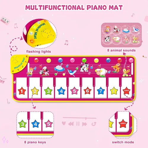 Miniatura 3 de M Sanmersen - Tapete para piano de piso, tapete musical de juguetes para niños, tapete de juego con teclado de 39.5 pulgadas, manta de música Morado
