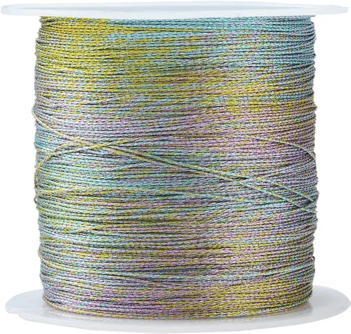 Miniatura 12 de LiQunSweet 10 rollos de 24 yardas (72.2 ft)/rollo de cordones metálicos redondos coloridos de poliéster para collares, pulseras, joyas