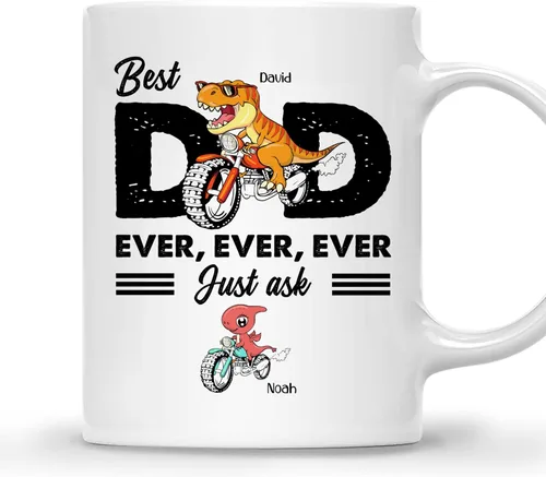Miniatura 21 de Gossby Taza de café personalizada con texto en inglés "Best Dad Ever" (2 niños) – Taza de papá para papá, esposo – Taza personalizada de 11 onzas