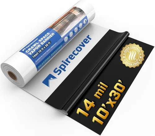 Miniatura 9 de Barrera de vapor para espacio de arrastre Spirecover, barrera de vapor de 10 mil, 10'x15', tela de plástico para cubrir y encapsular espacios