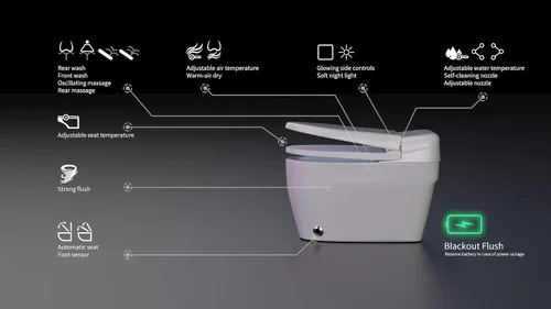 Miniatura 6 de EUROTO Inodoro de bidé inteligente, 1.28 GPF doble descarga, apertura y cierre automático, descarga automática, sensor de pie, asiento