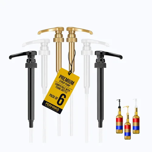 Miniatura 12 de Dispensador de bomba de jarabe de café de 6 piezas (color dorado) - Compatible con botellas de jarabe Torani, Davinci y Skinny