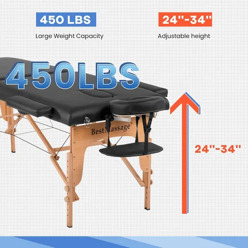 Miniatura 5 de BestMassage Cama de Masaje Portátil Mesa de Masaje de 28 Pulgadas de Ancho Cama de Pestañas Altura Ajustable Cuero PU 2 Plegable con Bolsa Oxford