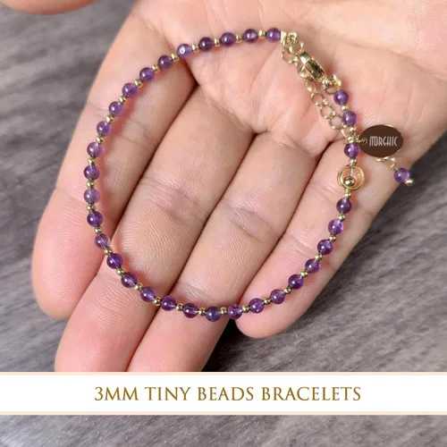 Miniatura 5 de Morchic - Pulsera ajustable de pulgadas para mujer, con mini cuentas de gemas naturales, serie de dijes de gemas de energía, regalo de cumpleaños