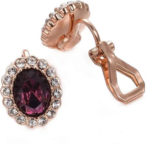 Miniatura 18 de Yoursfs Austria - Aretes de clip de cristal para mujer, chapados en oro de 18 quilates, joyería de moda con halo de circonita cúbica, aretes sin
