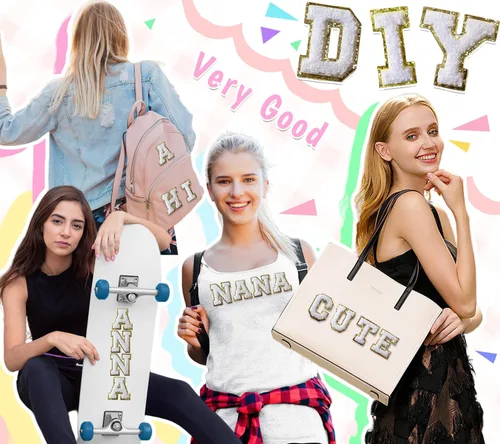 Miniatura 134 de 6 Parches de Letras de Chenilla Autoadhesivos para Bolsas, Parches de Letras Universitarias Preppy de 2 Pulgadas para Ropa y Sombreros, Calcomanías