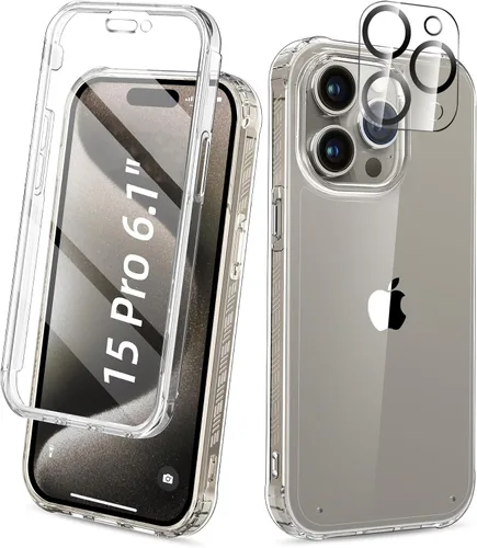 Miniatura 39 de Funda para iPhone 15 de cuerpo completo, protector de pantalla integrado, con protector de lente de cámara, [antiamarilleamiento], funda protectora