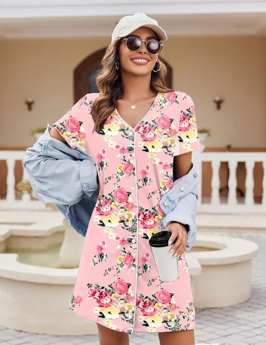 Miniatura 2 de Ekouaer Camisón de manga corta con botones para mujer, camisón suave con cuello en V