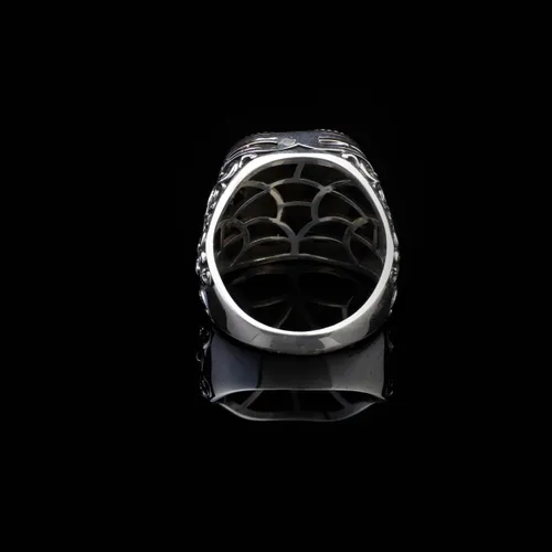 Miniatura 5 de Handmade Vintage Malachite Ax Ring - 925 Sterling Silver Men's Ring with Micro Jade Gemstone - 925 Sterling Silver Rings for Men - Birthday Gifts