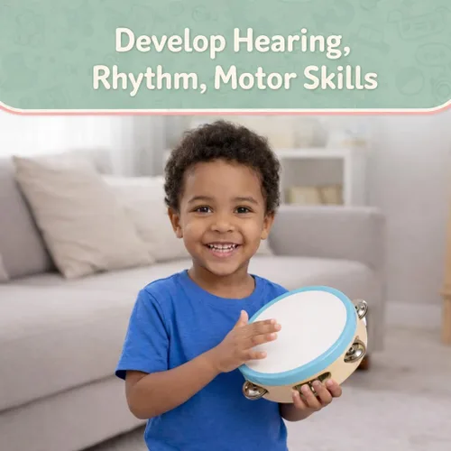 Miniatura 10 de Stoie's Instrumentos musicales de madera para niños pequeños con xilófono, maracas, triángulo, pandereta para bebés y niños, juguete educativo