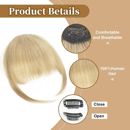 Miniatura 3 de Flufymooz Flequillo con clip, 100% cabello humano, extensiones de clip de cabello, flequillo con clip, flequillo francés, flequillo francés