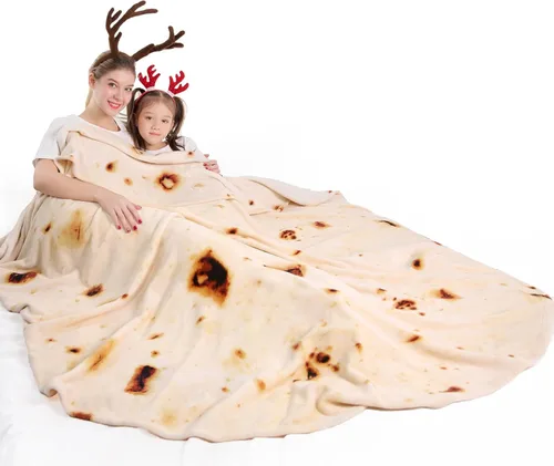 Mermaker - Manta de tortilla de burrito y taco de 60 pulgadas para niños y adultos, manta de tortilla realista para lanzar, regalos divertidos para