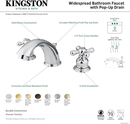 Miniatura 3 de Kingston Brass KB971X - Grifo de lavabo victoriano con mango cruzado, cromo pulido, centro ajustable de 8 pulgadas