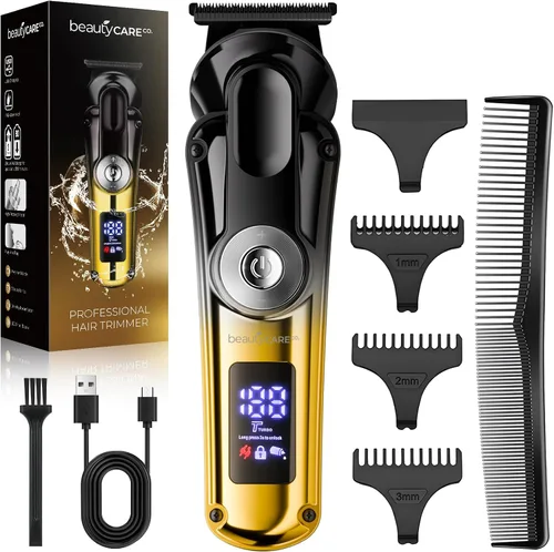 Cortapelos para hombres – Cortadora de pelo inalámbrica con hoja en T sin huecos y recortadora de barba con pantalla LED, kit de corte de pelo