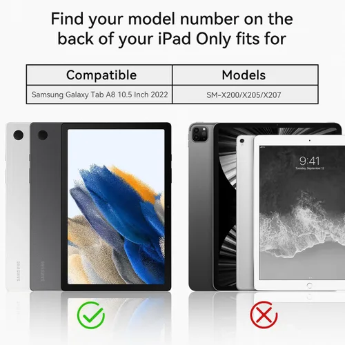 Miniatura 3 de Funda para Samsung Galaxy Tab A8 de 10.5 pulgadas 2022 con protector de pantalla giratorio 360º correa de mano y soporte, a prueba de caídas