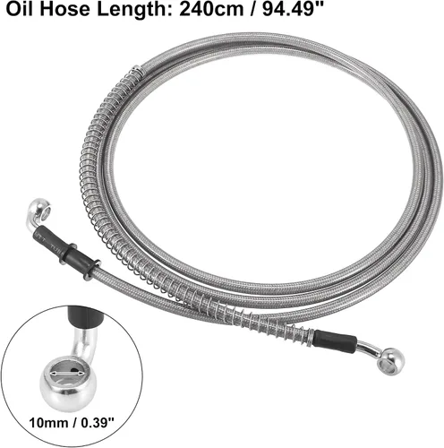 Miniatura 3 de Motoforti Universal 94.5 in 94.49 "motocicleta freno embrague aceite manguera tubo hidráulico reforzado acero inoxidable trenzado tono plata