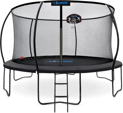 Miniatura 14 de Trampolín de calabaza con aro de baloncesto y recinto interior, seguro, duradero, diversión familiar, resortes galvanizados resistentes, acolchado