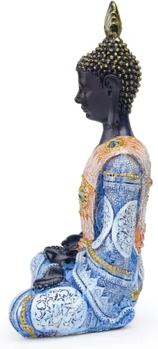 Miniatura 3 de Escultura meditadora de Buda Polystone, estatuas de Buda pintadas a mano, estatuas de Buda para el hogar, decoración de meditación, decoración Azul