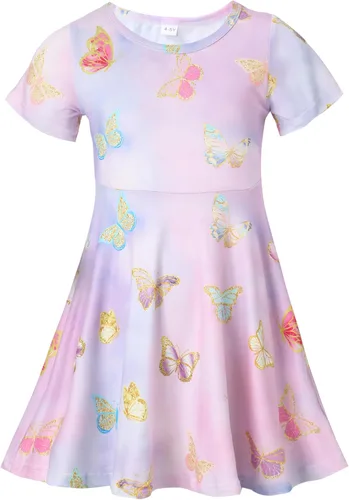 Miniatura 25 de Vestidos para niñas con estampado lindo, de manga corta, vestidos casuales de verano para niñas de 4 a 10 años
