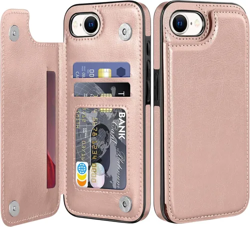 Miniatura 8 de Bizzib para iPhone 16 Plus funda tipo billetera con soporte para tarjetas, funda protectora a prueba de caídas y golpes de poliuretano premium