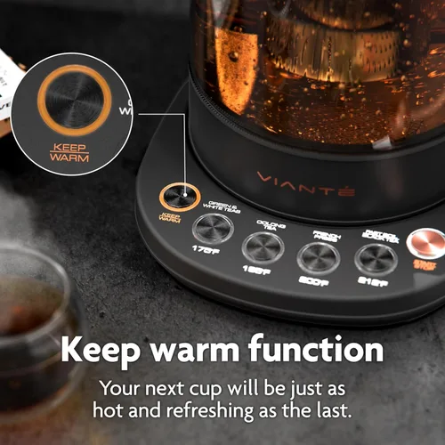 Miniatura 7 de Vianté - Tetera eléctrica con infusor para hojas sueltas. Elaborador de té caliente con control de temperatura y apagado automático. Tetera