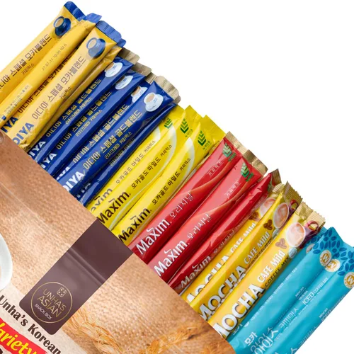 Variedad coreana de café muestreador, 30 palitos – 6 sabores incluyendo Maxim Original, Moca, Moca mezclada, mezcla de oro, arábica y moca helado –