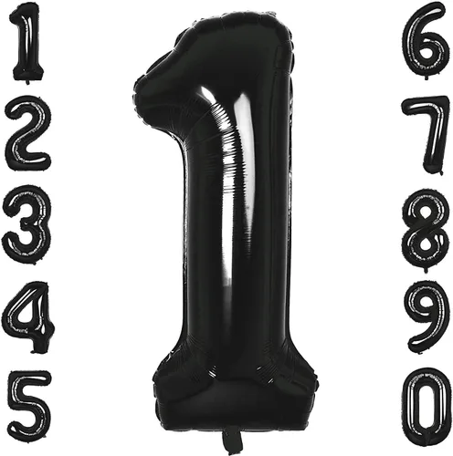 Miniatura 20 de Globos de 40 pulgadas negros con número 0 de helio, globos negros gigantes con número 0 para decoraciones de fiesta de cumpleaños, aniversario, baby