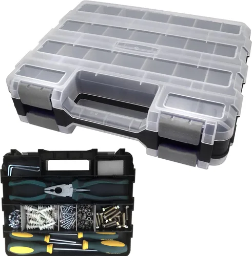 Organizador de Caja de Herramientas de Doble Lado, Caja de Almacenamiento de Ferretería, Organizador Portátil de Piezas Pequeñas con Divisores de