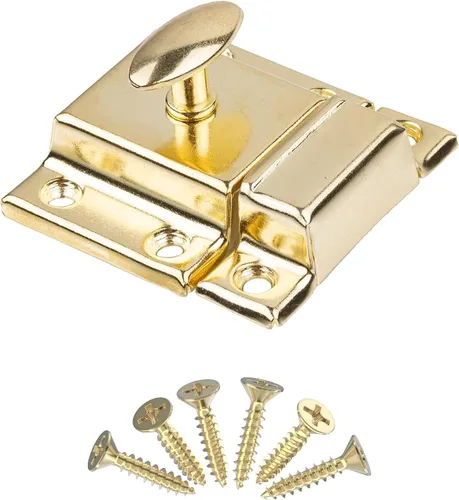 Miniatura 9 de Pestillo de puerta de gabinete de latón antiguo estampado pequeño - 1 7/8" × 1 7/8" - Pestillo de puerta de armario con resorte cargado con giro