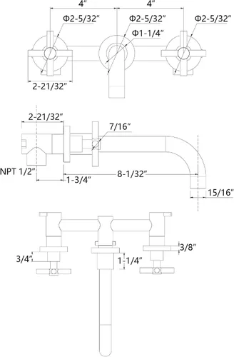 Miniatura 6 de sumerain Grifo de baño de montaje en pared, 2 manijas cruzadas en acabado cromado moderno, válvula empotrada incluida Cromo
