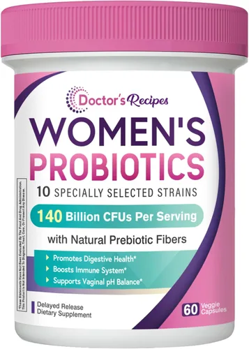 Doctor's Recipes - Probióticos para mujeres, prebióticos y probióticos orgánicos para la salud digestiva, salud vaginal, 140 mil millones de CFU, 10