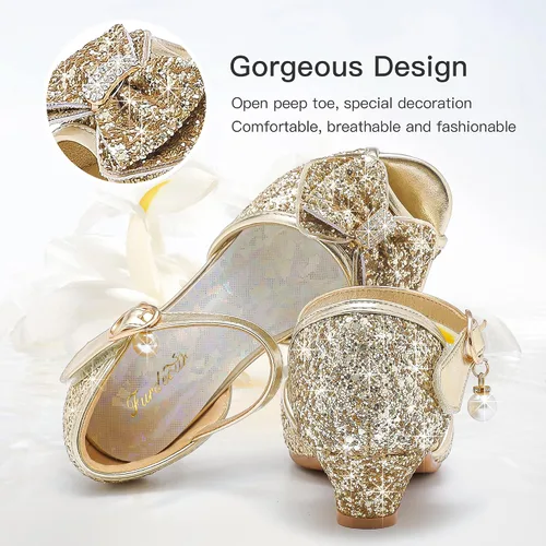 Miniatura 3 de Furdeour Zapatos de vestir para niñas, zapatos de niña de flores, tacones bajos, puntera abierta, boda, fiesta, escuela, niños pequeños y grandes