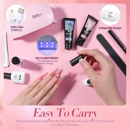Miniatura 4 de Born Pretty Kit de 28 esmaltes de uñas de gel de gelatina con lámpara de uñas UV de 48 W, 12 colores, rosa gelatina, nude, neutro, juego de esmalte