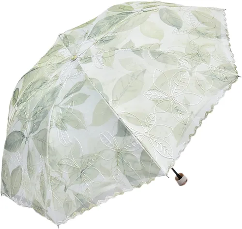 URAWESO Parasol bordado encaje protección UV hoja impresa paraguas plegable para playa, viajes, boda, fiesta, decoración sesión de fotos