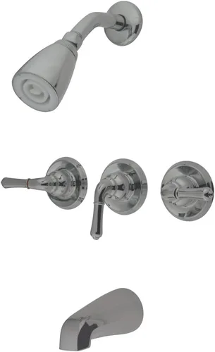 Miniatura 5 de Kingston Brass KB237 Magellan Grifo de bañera y ducha de triple mango en latón cepillado