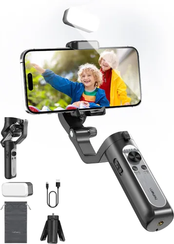 hohem iSteady XE Kit estabilizador de cardán para teléfono inteligente, cardán de 3 ejes para iPhone y Android con luz de relleno ajustable