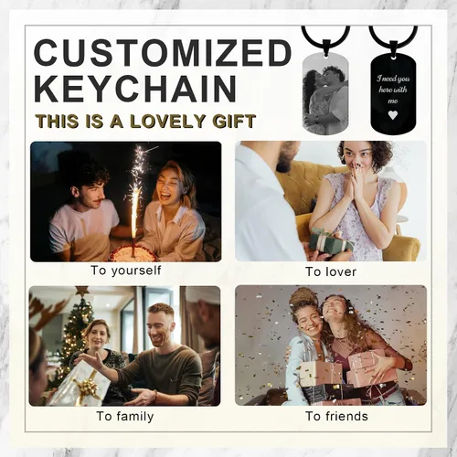 Miniatura 7 de BotheYi Llaveros personalizados con fotos personalizadas, llaveros con texto grabado, nombre de perro para novio, hombres, regalos conmemorativos