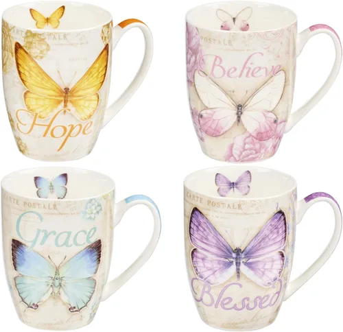 Juego de tazas de cerámica Christian Art Gifts - Mariposas (juego de 4)