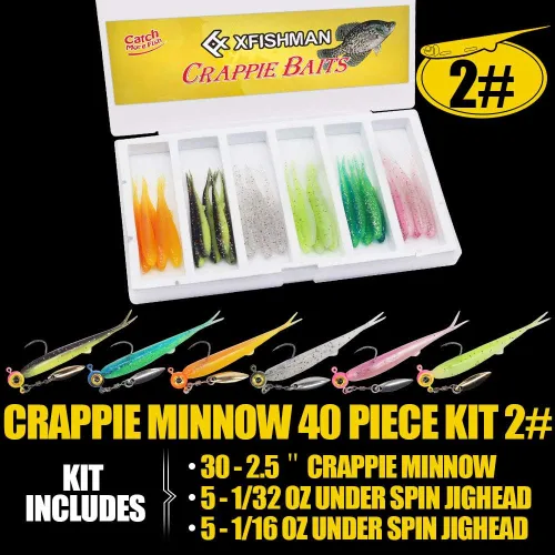 Miniatura 7 de Kit de Señuelos para Crappie - Plásticos - Cabezas de Jig - Kit de Shad - Minnow - Señuelos de Pesca para Crappie - Panfish - Bluegill - Kit de 40